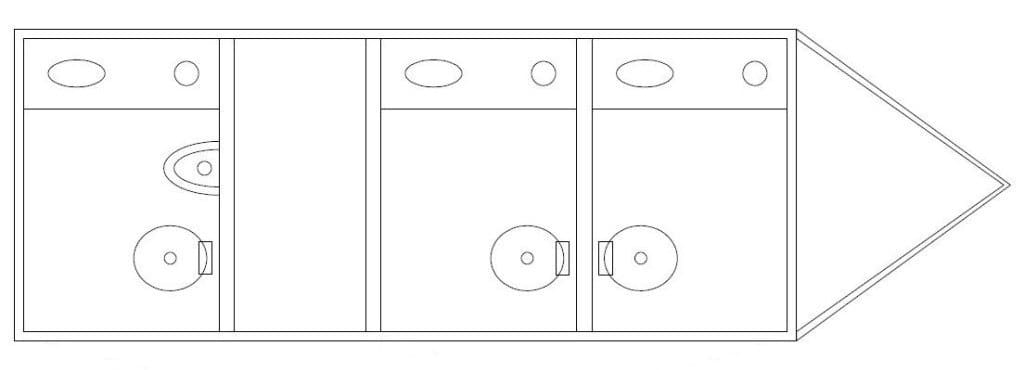 Floorplan for portable restroom trailer 3 stalls