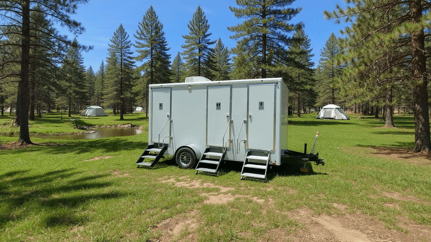 restroom trailer in the mountains
