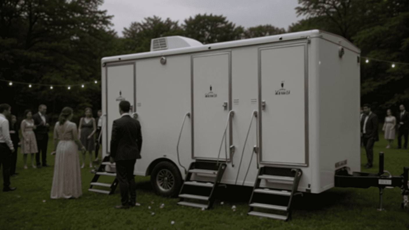 Restroom trailer at a wedding